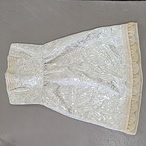 Silver brocade and cream cocktail dress